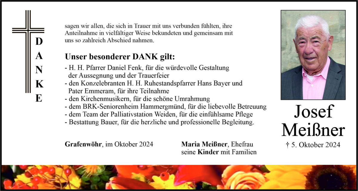 Danksagung Josef Meißner, Grafenwöhr